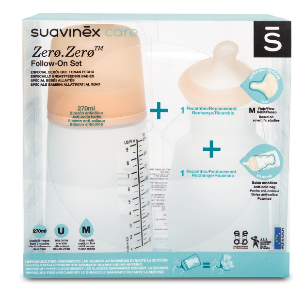 Pack Biberón ZERO.ZERO 270ml con Bolsa Anticólicos – Suavinex