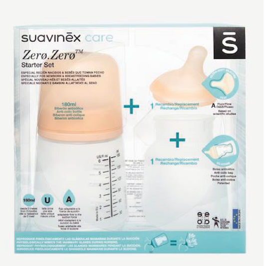 Pack Biberón ZERO.ZERO 180ml con Bolsa Anticólicos – Suavinex